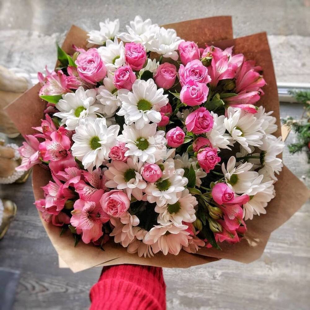 Купить « Букет из хризантем, альстромерий и кустовой розы» в Курске -  «Лепесток»
